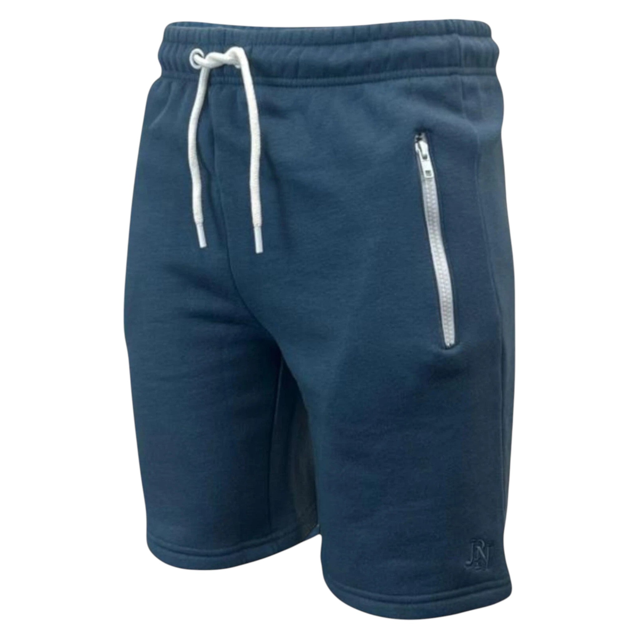 Men’s JDN dragon fly blue fleece shorts with white drawstring, elastic waistband, and soft cotton-blend fabric – casual gym or lounge wear